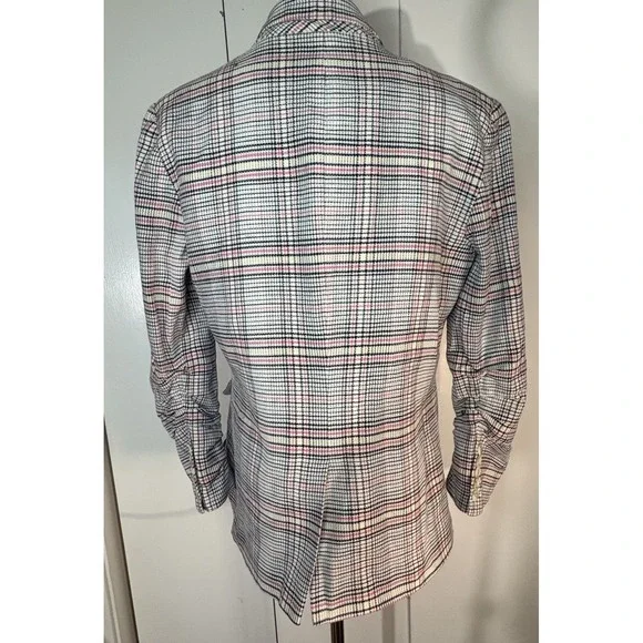 1. State Ruched Sleeve Plaid Blazer Jacket Med Preppy Double Breasted Open Front - Picture 8 of 10